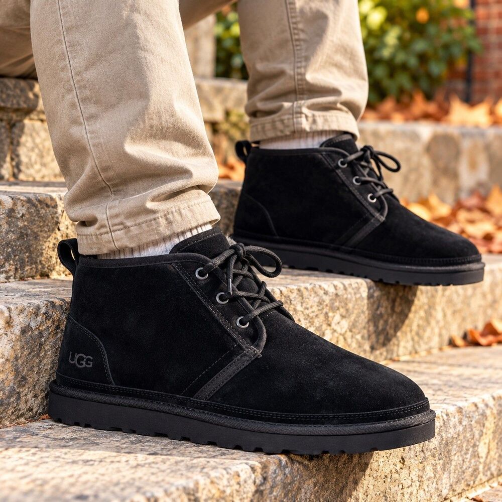 UGG NEUMEL BLACK SUEDE WOOL LINED CHUKKA BOOTS MENS US 8 NWOB Retail $149.95